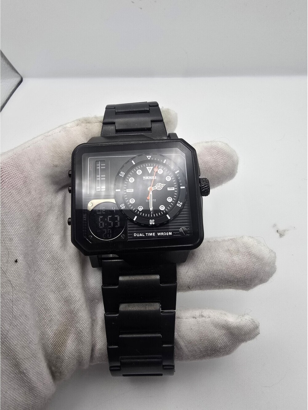 SKMEI 1392 Men's Analog Digital Dual Time Quartz Watch Black Stainless Steel